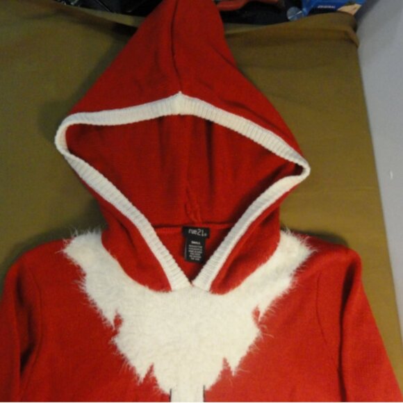 RUE 21 RED WOMENS szSMALL UGLY CHRISTMAS SWEATER WITH HOOD LD 6888 - Picture 3 of 10